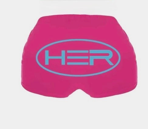 HER ELECTRIC PINK SHORTS